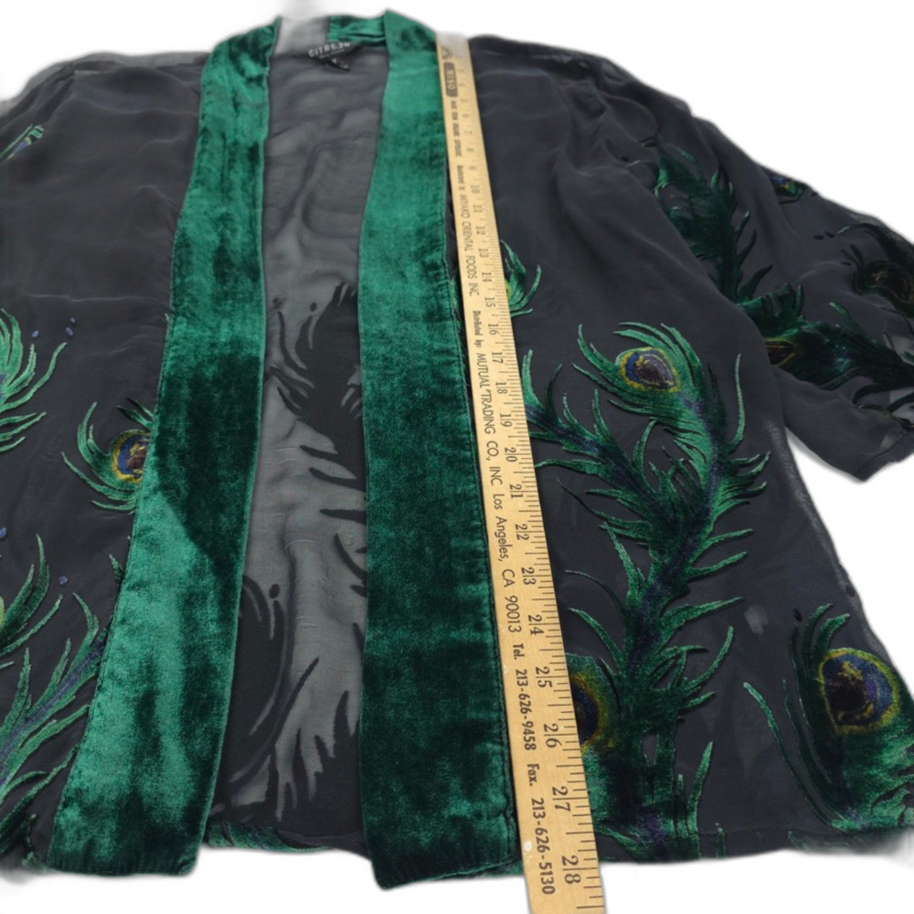 CITRON Santa Monica Sheer Silk Velvet Kimono Cover Up Peacock Boho Lagenlook - Picture 3 of 9